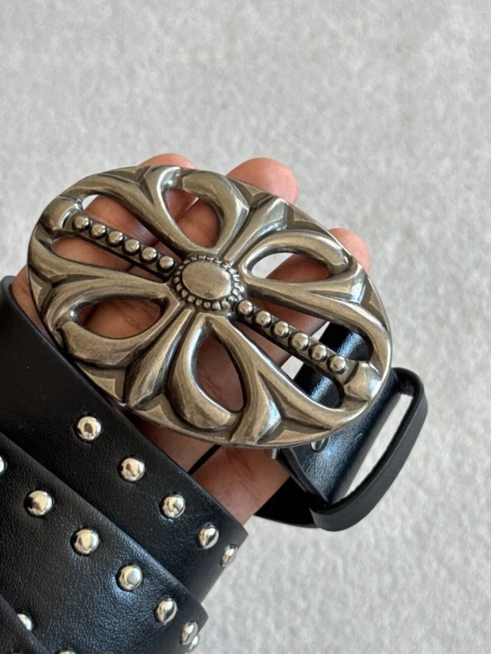 Black Studded Filigree Cross Belt